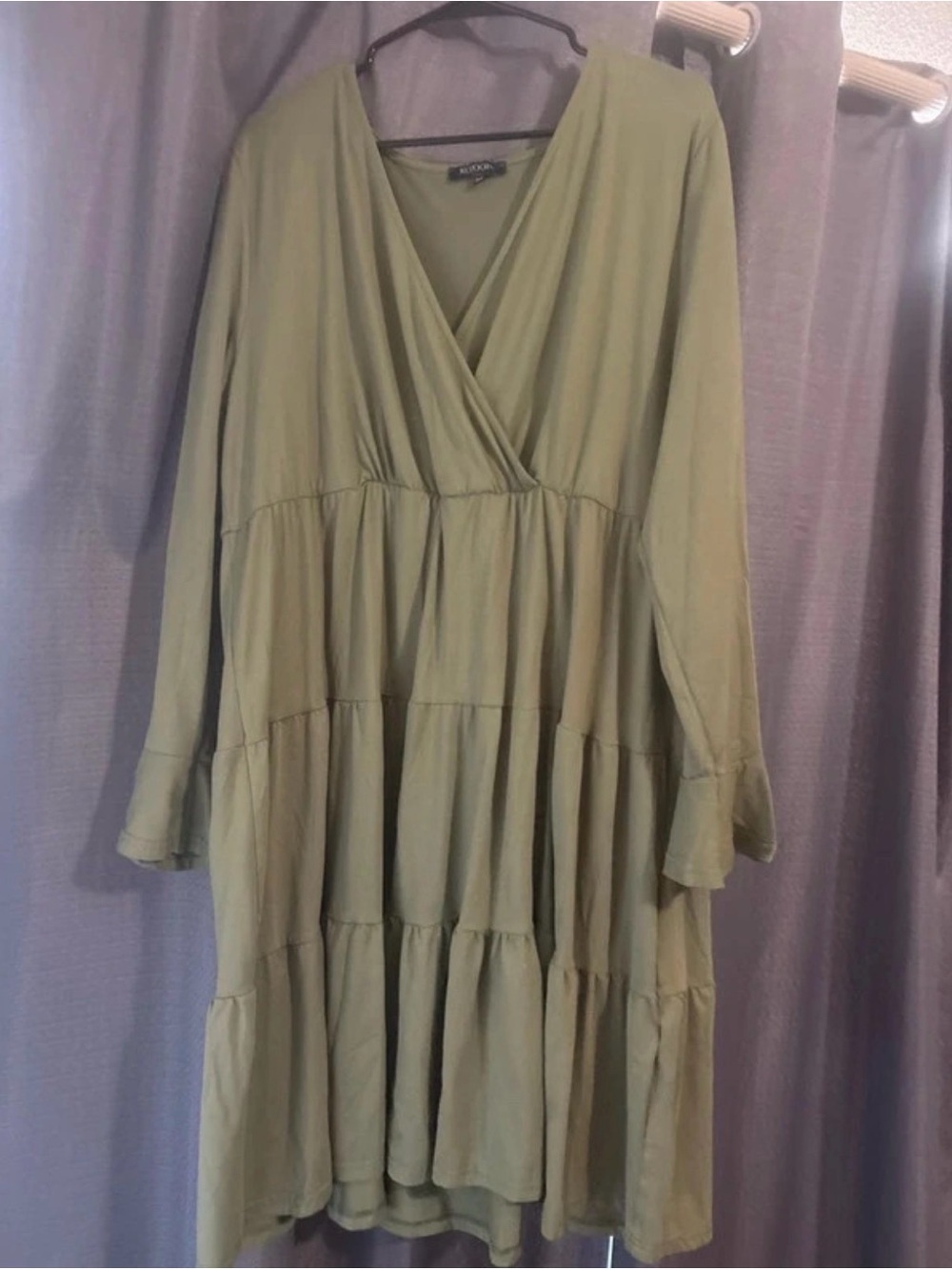 Olive Green Tiered Wrap-Style Women's Dress